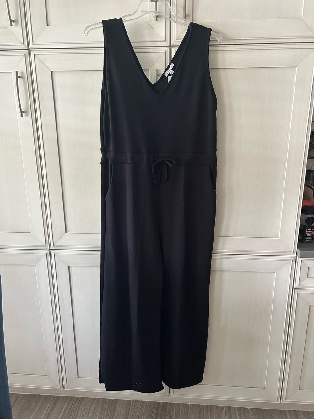 white birch Navy V-Neck Sleeveless Wide-Leg Jumpsuit with Drawstring Waist
